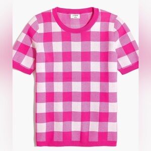 NWT J. Crew Short-sleeve Pink and White Gingham Check Sweater Sz 2X
